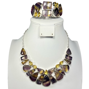Fluorite 925 Large Gemstone Necklace & Bracelet